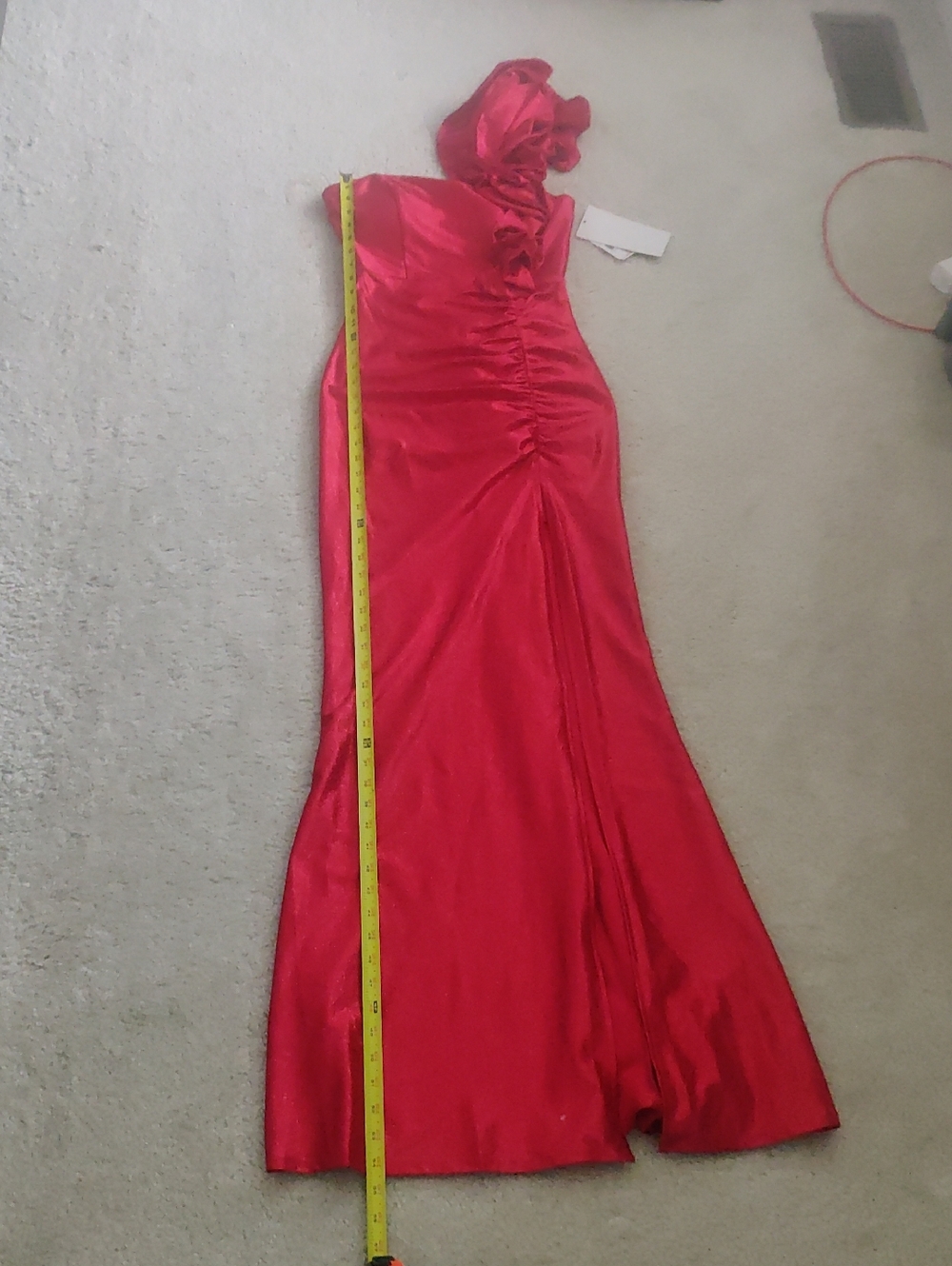 New!Red One-Shoulder Ruffled Evening Gown Fitted Ruffle Front Slit Y2K Cottageco - Picture 9 of 12